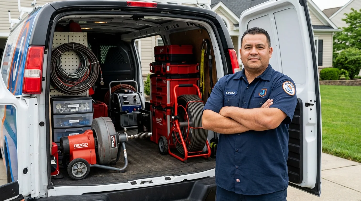 Professional drain cleaning equipment and Johns Plumbing LLC plumber in Fulton