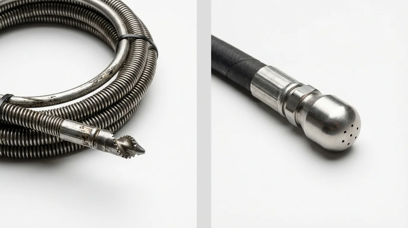 Drain snake cable and hydro jetting nozzle used for drain cleaning in Fulton, MS